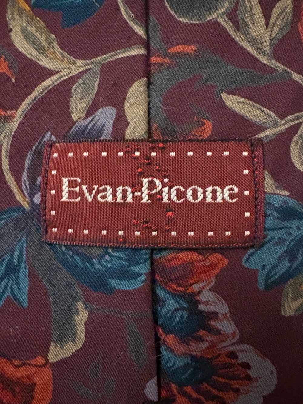 Evan Picone Vintage Tie Bold Floral Jewel Tone Burgundy